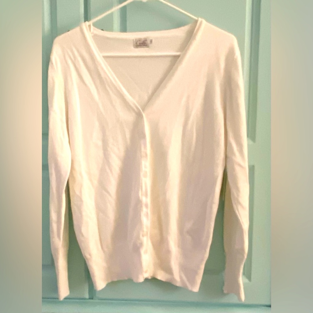 Cielo USA White Long Sleeve Cardigan with Buttons Sweater L